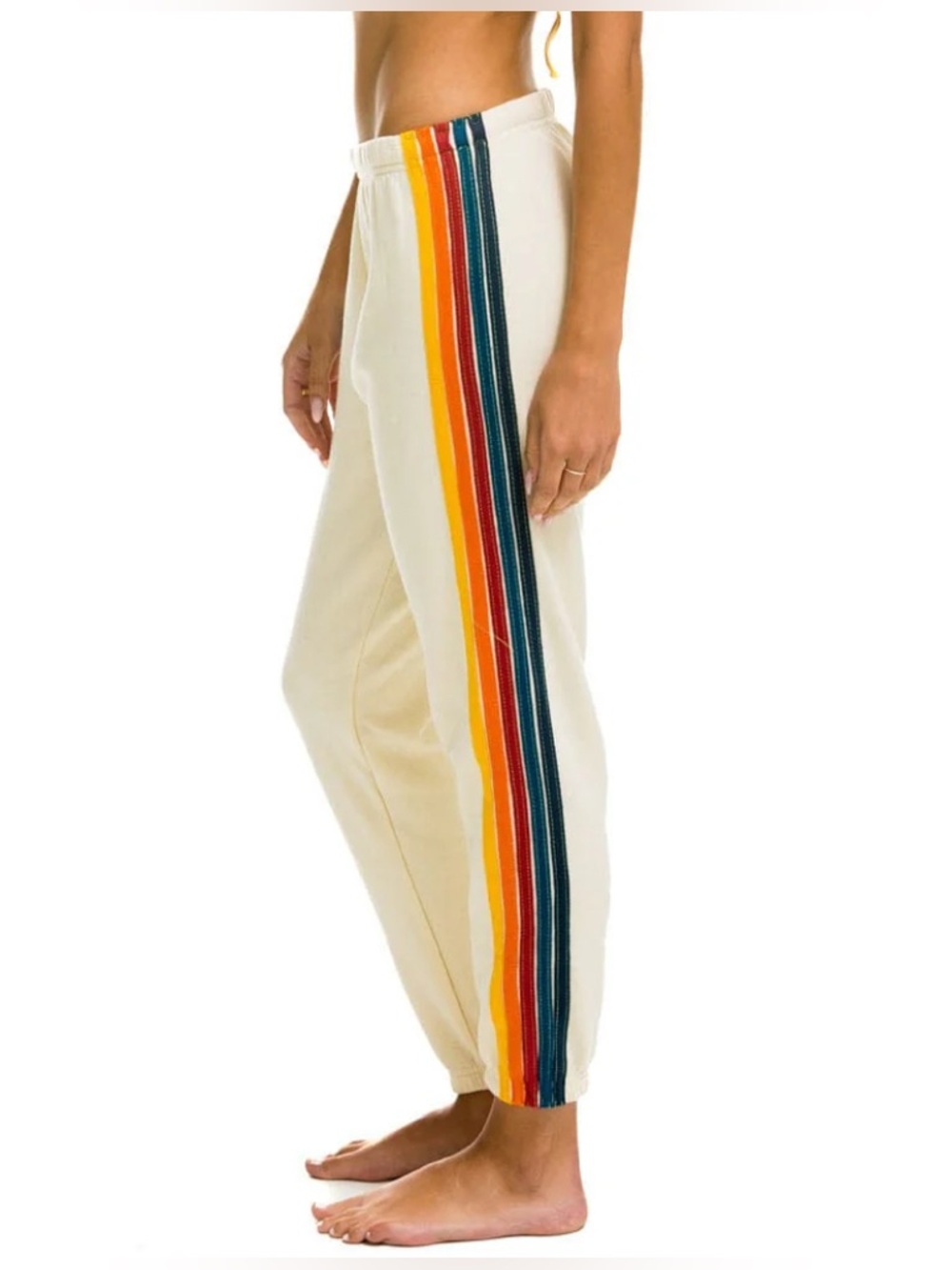 Aviator Nation Cream Sweatpants with Orange and Yellow Stripe
